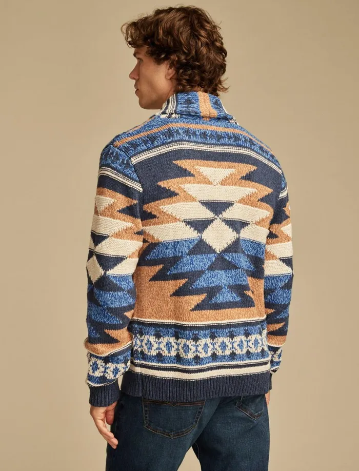 Lucky Brand Sweaters Men Southwestern Cardigan Natural Combo