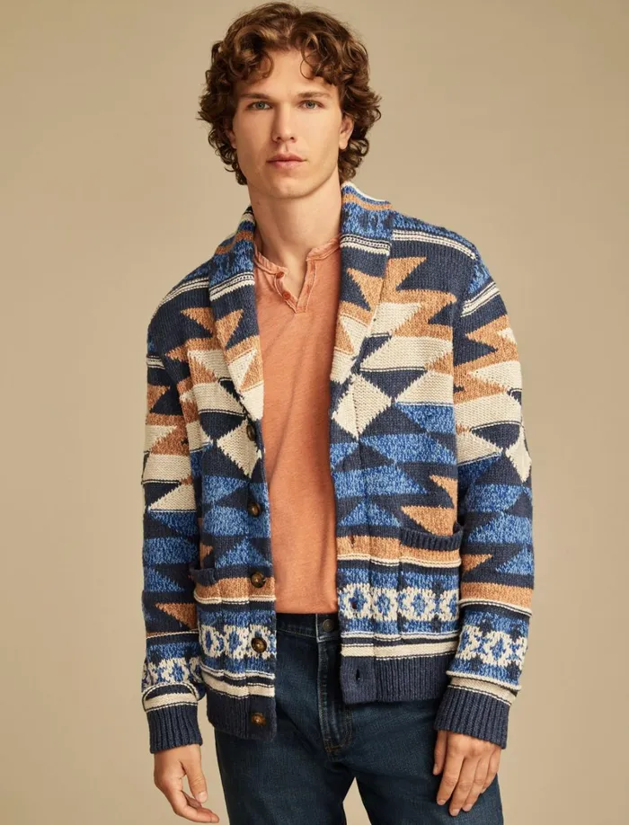 Lucky Brand Sweaters Men Southwestern Cardigan Natural Combo
