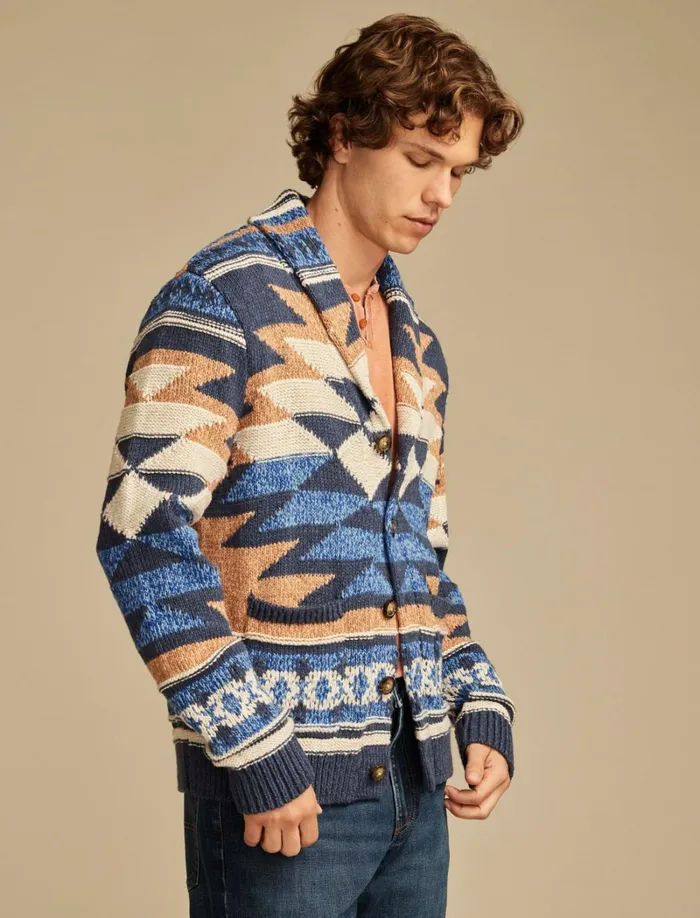 Lucky Brand Sweaters Men Southwestern Cardigan Natural Combo