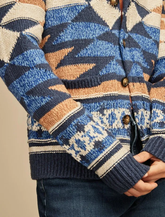 Lucky Brand Sweaters Men Southwestern Cardigan Natural Combo