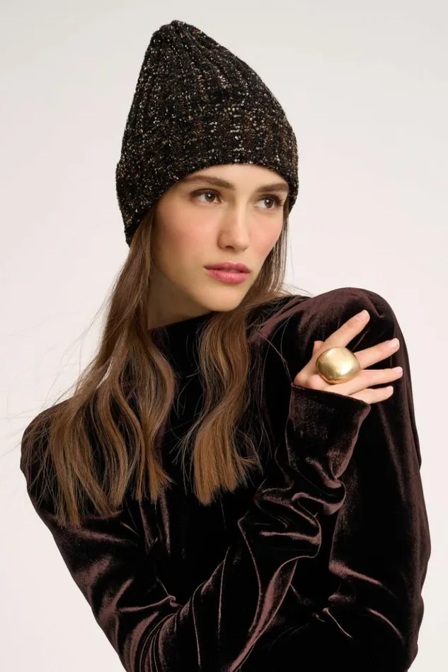 Luisa Spagnoli Hats And Gloves Cico 8211 Lurex Beanie Hat 8211 Fashion Show Blackblack 8211 Women