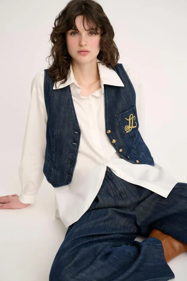 Luisa Spagnoli Jackets and Blazers Scudiero 8211 Denim Vest Blue 8211 Women Luisa Spagnoli Jackets and Blazers Scudiero 8211 Denim Vest Blue 8211 Women