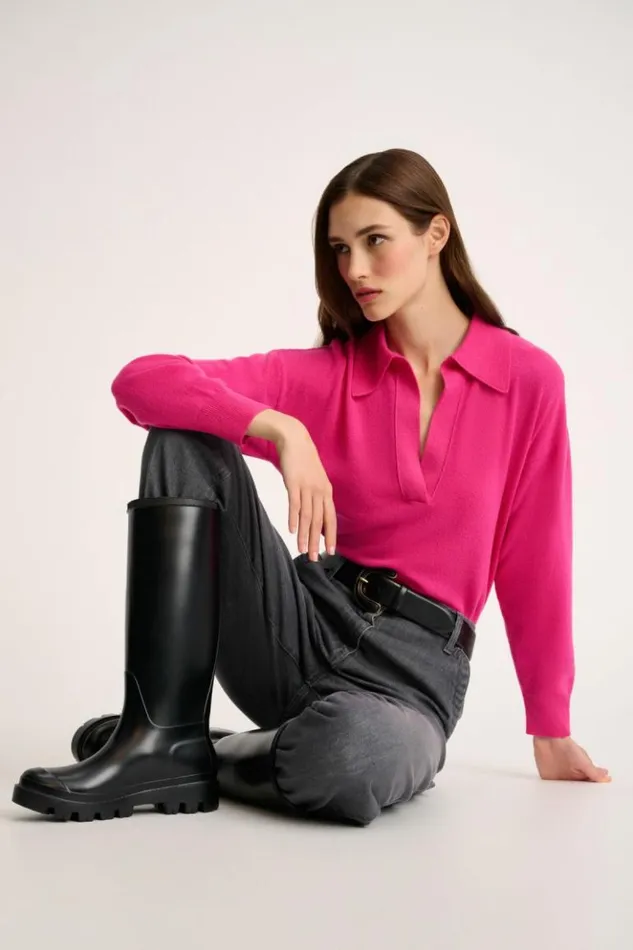 Luisa Spagnoli Knitwear Cajal 8211 Cashmere Polo Cyclamen 8211 Women