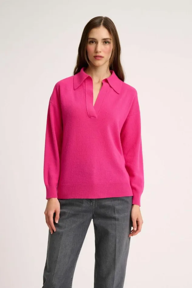 Luisa Spagnoli Knitwear Cajal 8211 Cashmere Polo Cyclamen 8211 Women Luisa Spagnoli Knitwear Cajal 8211 Cashmere Polo Cyclamen 8211 Women