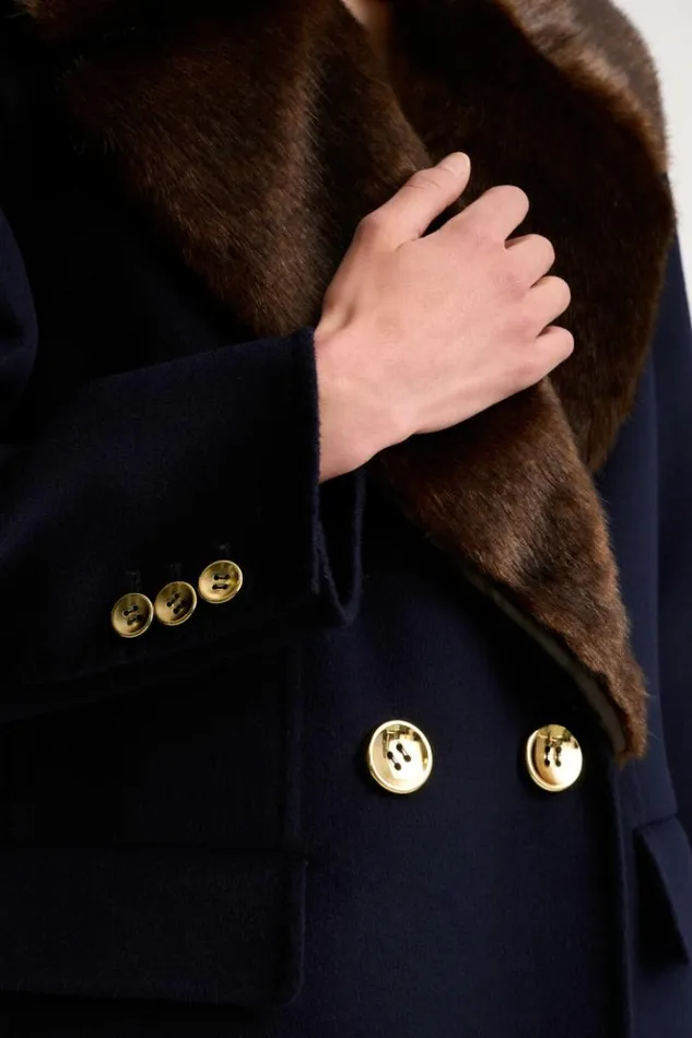 Luisa Spagnoli Outerwear Saliente 8211 Coat With Shrug 8211 Fashion Show Bluebrown 8211 Women Luisa Spagnoli Outerwear Saliente 8211 Coat With Shrug 8211 Fashion Show Bluebrown 8211 Women