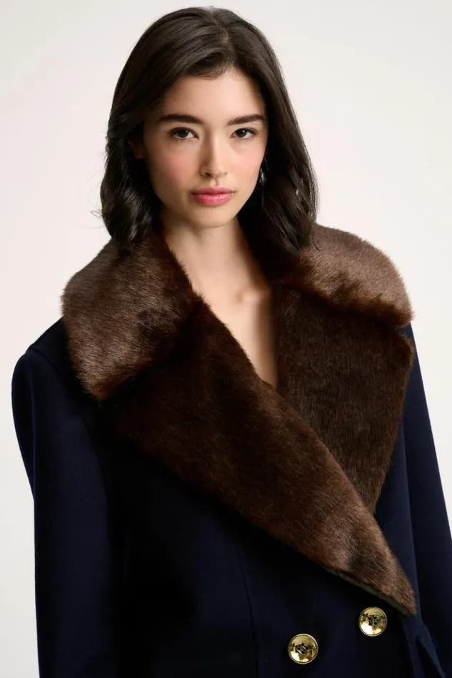Luisa Spagnoli Outerwear Saliente 8211 Coat With Shrug 8211 Fashion Show Bluebrown 8211 Women Luisa Spagnoli Outerwear Saliente 8211 Coat With Shrug 8211 Fashion Show Bluebrown 8211 Women