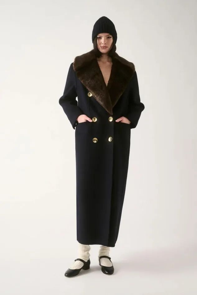 Luisa Spagnoli Outerwear Saliente 8211 Coat With Shrug 8211 Fashion Show Bluebrown 8211 Women Luisa Spagnoli Outerwear Saliente 8211 Coat With Shrug 8211 Fashion Show Bluebrown 8211 Women