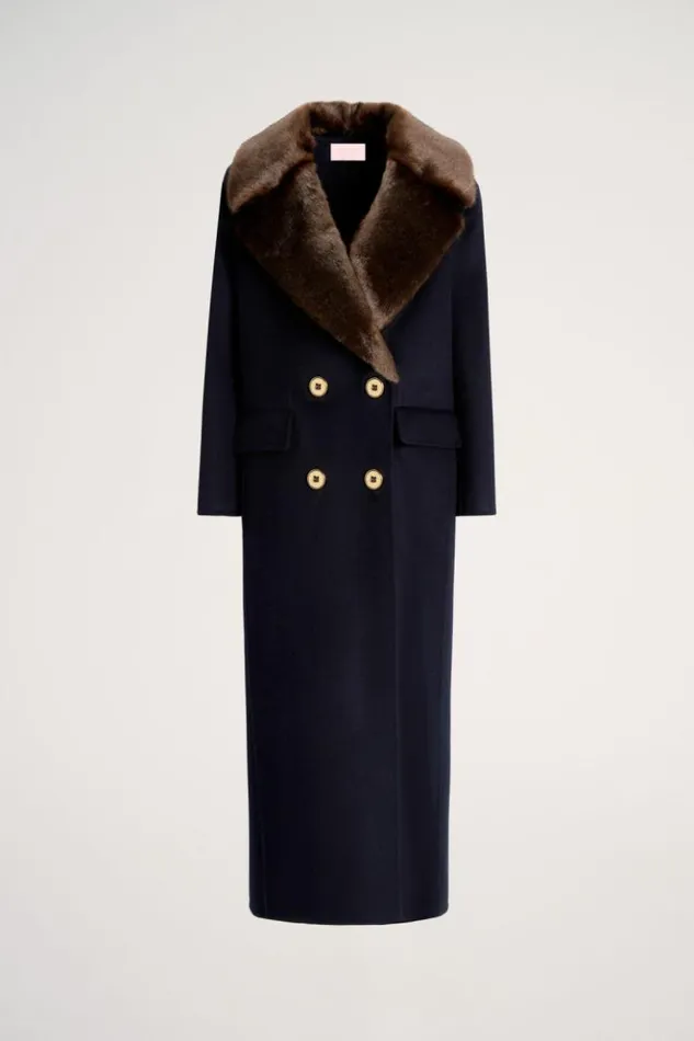Luisa Spagnoli Outerwear Saliente 8211 Coat With Shrug 8211 Fashion Show Bluebrown 8211 Women Luisa Spagnoli Outerwear Saliente 8211 Coat With Shrug 8211 Fashion Show Bluebrown 8211 Women