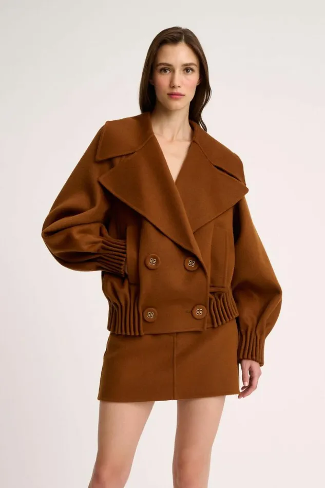 Luisa Spagnoli Outerwear Scherma 8211 RolledHem Pea Coat 8211 Fashion Show Tobacco 8211 Women Luisa Spagnoli Outerwear Scherma 8211 RolledHem Pea Coat 8211 Fashion Show Tobacco 8211 Women