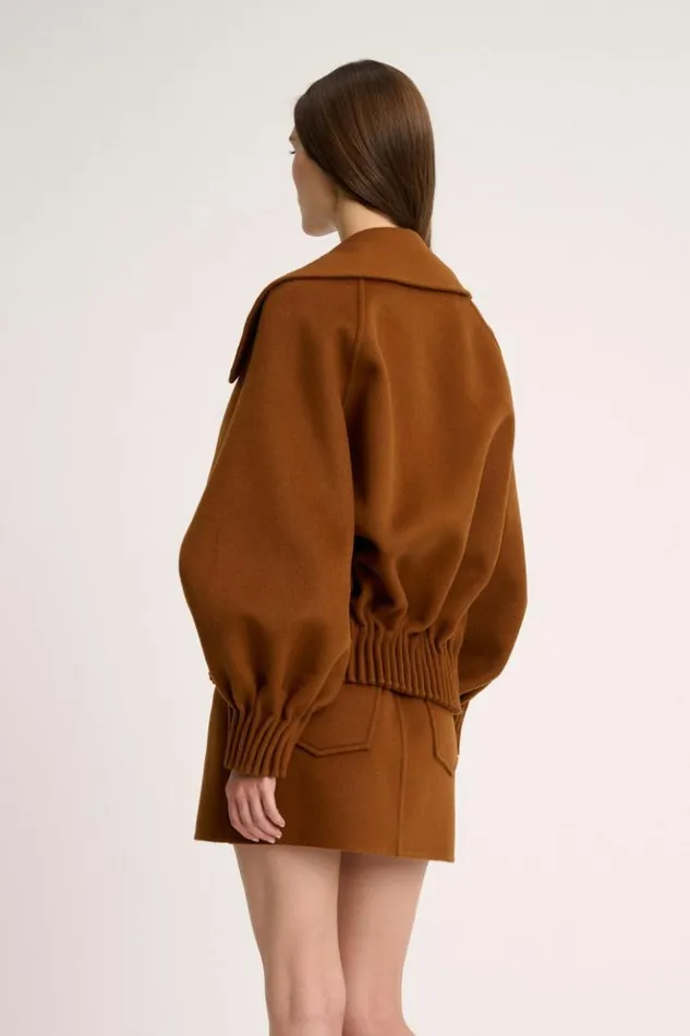 Luisa Spagnoli Outerwear Scherma 8211 RolledHem Pea Coat 8211 Fashion Show Tobacco 8211 Women Luisa Spagnoli Outerwear Scherma 8211 RolledHem Pea Coat 8211 Fashion Show Tobacco 8211 Women