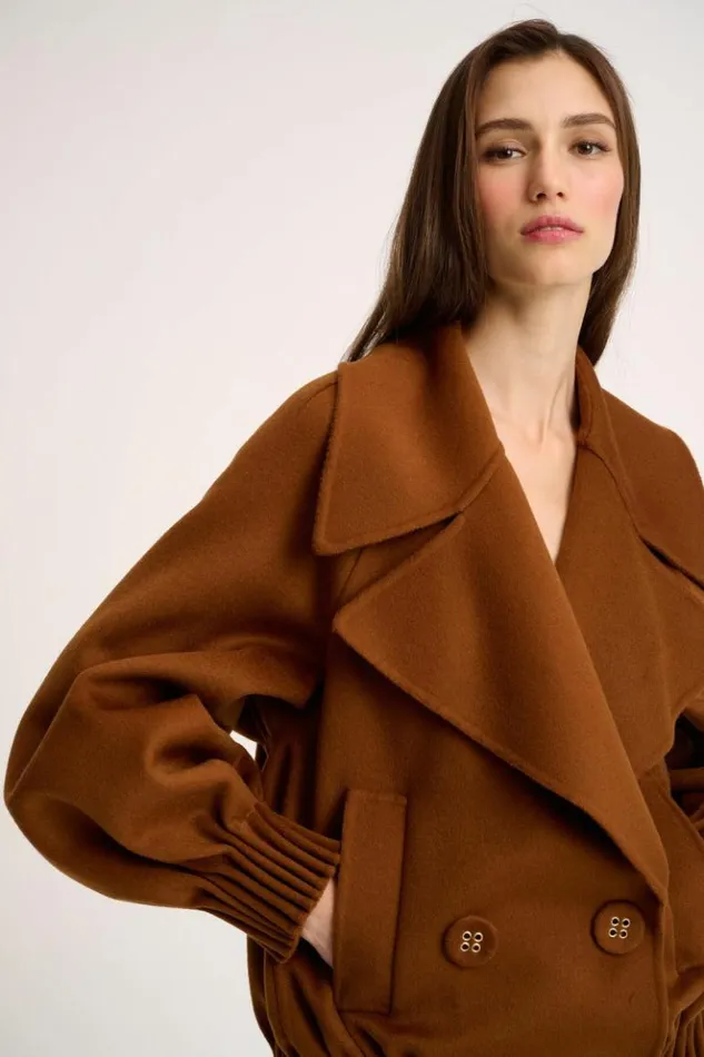 Luisa Spagnoli Outerwear Scherma 8211 RolledHem Pea Coat 8211 Fashion Show Tobacco 8211 Women Luisa Spagnoli Outerwear Scherma 8211 RolledHem Pea Coat 8211 Fashion Show Tobacco 8211 Women