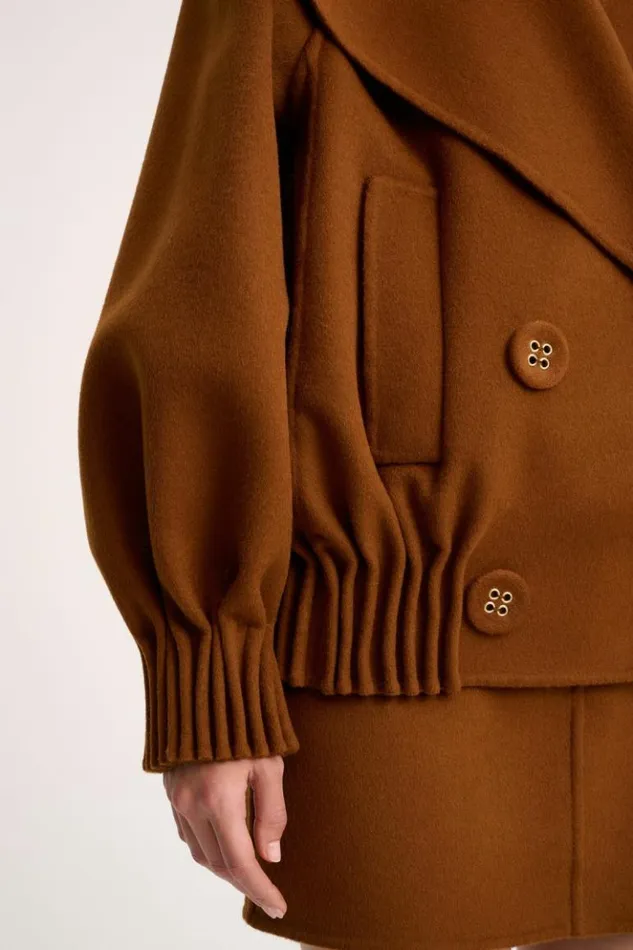 Luisa Spagnoli Outerwear Scherma 8211 RolledHem Pea Coat 8211 Fashion Show Tobacco 8211 Women Luisa Spagnoli Outerwear Scherma 8211 RolledHem Pea Coat 8211 Fashion Show Tobacco 8211 Women