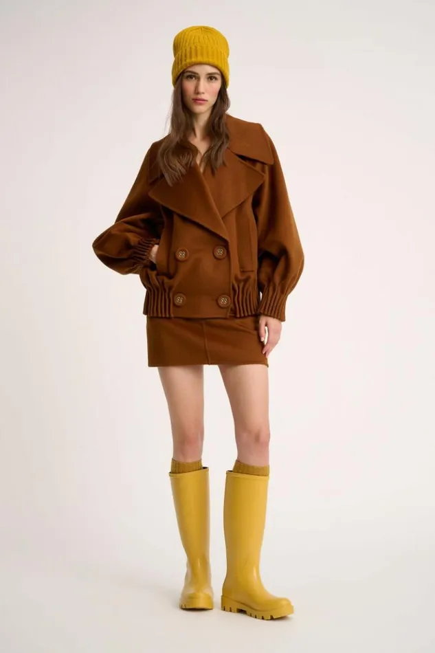 Luisa Spagnoli Outerwear Scherma 8211 RolledHem Pea Coat 8211 Fashion Show Tobacco 8211 Women Luisa Spagnoli Outerwear Scherma 8211 RolledHem Pea Coat 8211 Fashion Show Tobacco 8211 Women