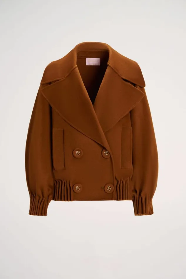 Luisa Spagnoli Outerwear Scherma 8211 RolledHem Pea Coat 8211 Fashion Show Tobacco 8211 Women Luisa Spagnoli Outerwear Scherma 8211 RolledHem Pea Coat 8211 Fashion Show Tobacco 8211 Women