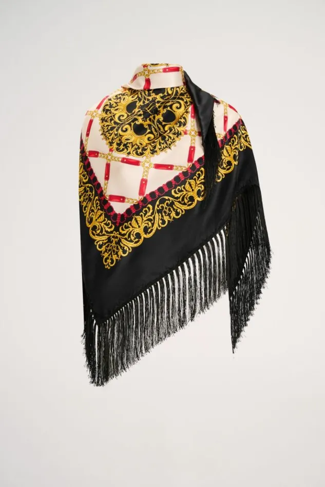 Luisa Spagnoli Scarves And Foulards Redunca 8211 Silk Shawl Blackcream 8211 Women Luisa Spagnoli Scarves And Foulards Redunca 8211 Silk Shawl Blackcream 8211 Women