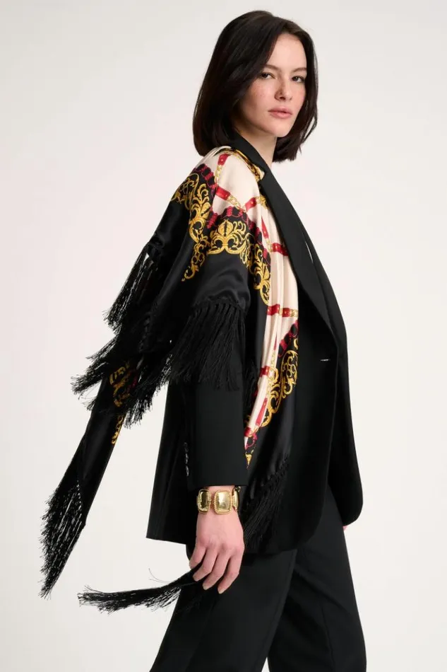 Luisa Spagnoli Scarves And Foulards Redunca 8211 Silk Shawl Blackcream 8211 Women Luisa Spagnoli Scarves And Foulards Redunca 8211 Silk Shawl Blackcream 8211 Women
