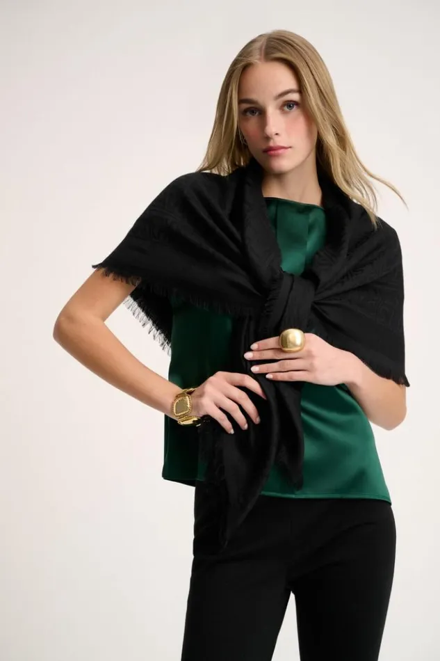 Luisa Spagnoli Scarves And Foulards Romanzo 8211 Silk Blend Wool Shawl Black 8211 Women