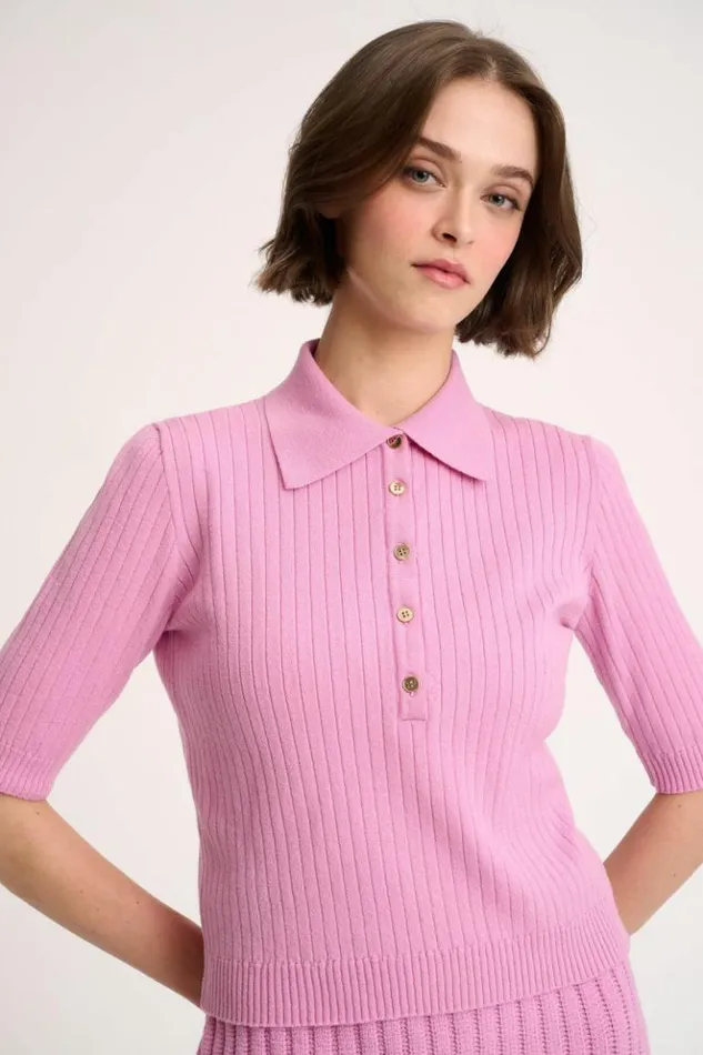 Luisa Spagnoli Tops And TShirts Medeola 8211 Knit Polo 8211 Fashion Show Pink 8211 Women Luisa Spagnoli Tops And TShirts Medeola 8211 Knit Polo 8211 Fashion Show Pink 8211 Women