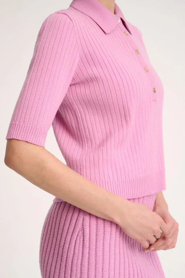 Luisa Spagnoli Tops And TShirts Medeola 8211 Knit Polo 8211 Fashion Show Pink 8211 Women Luisa Spagnoli Tops And TShirts Medeola 8211 Knit Polo 8211 Fashion Show Pink 8211 Women