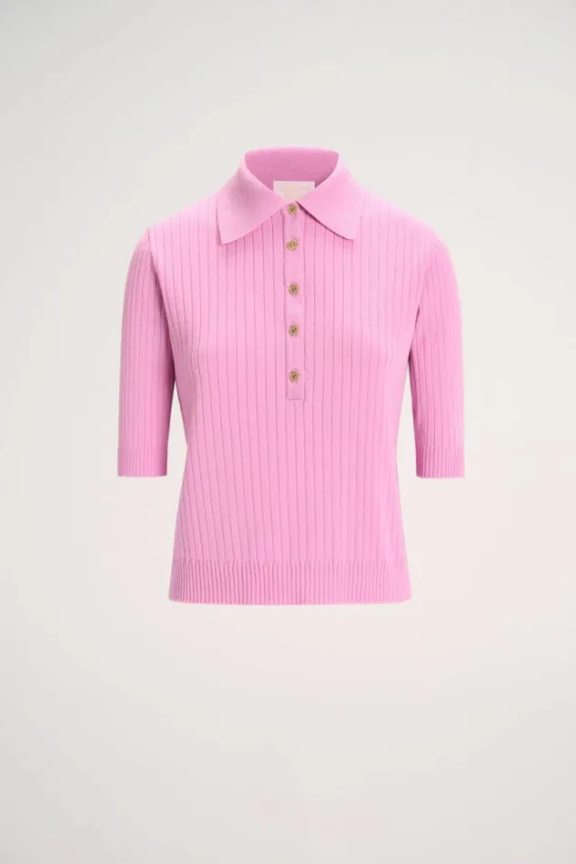Luisa Spagnoli Tops And TShirts Medeola 8211 Knit Polo 8211 Fashion Show Pink 8211 Women Luisa Spagnoli Tops And TShirts Medeola 8211 Knit Polo 8211 Fashion Show Pink 8211 Women