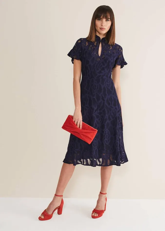 Lulu Lace Midi Dress Navy Women Phase Eight Dresses