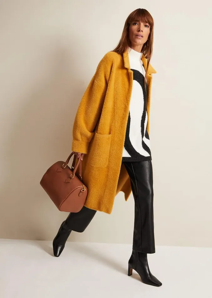 Maddie Balloon Sleeve Fluffy Knit Coat Amber Women Phase Eight Knitwear