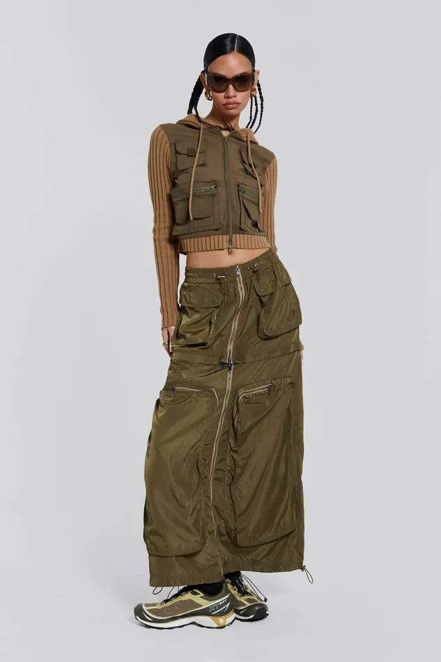 Madison 2 In 1 Cargo Maxi Skirt Khaki Women Jaded London Skirts Madison 2 In 1 Cargo Maxi Skirt Khaki Women Jaded London Skirts