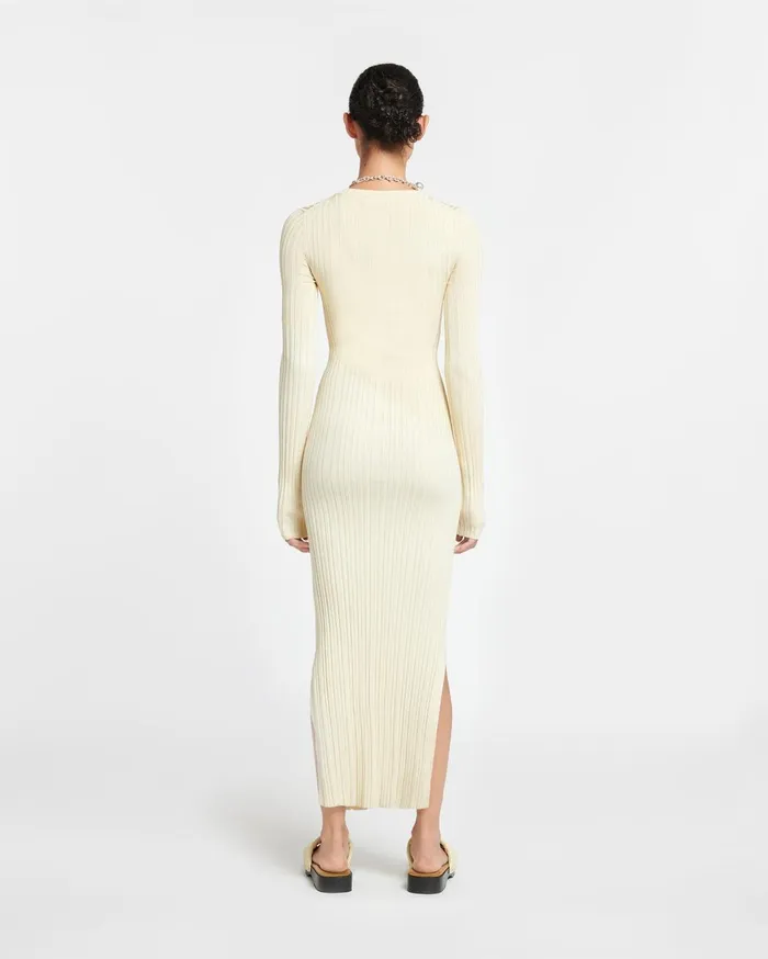 Maeron Ribbed Merino Wool Dress Lime YellowCreme Women Nanushka Knitwear