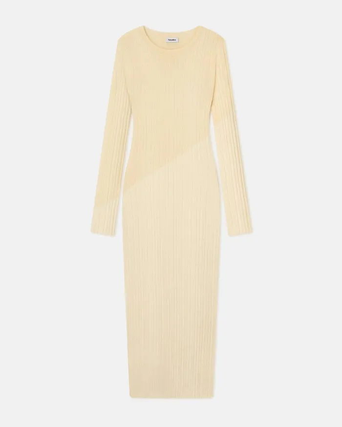 Maeron Ribbed Merino Wool Dress Lime YellowCreme Women Nanushka Knitwear