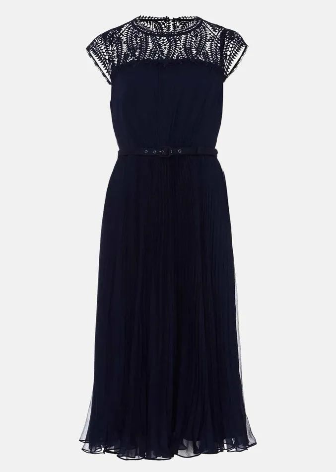 Makaela Pleat Embroidered Dress Navy Women Phase Eight Dresses