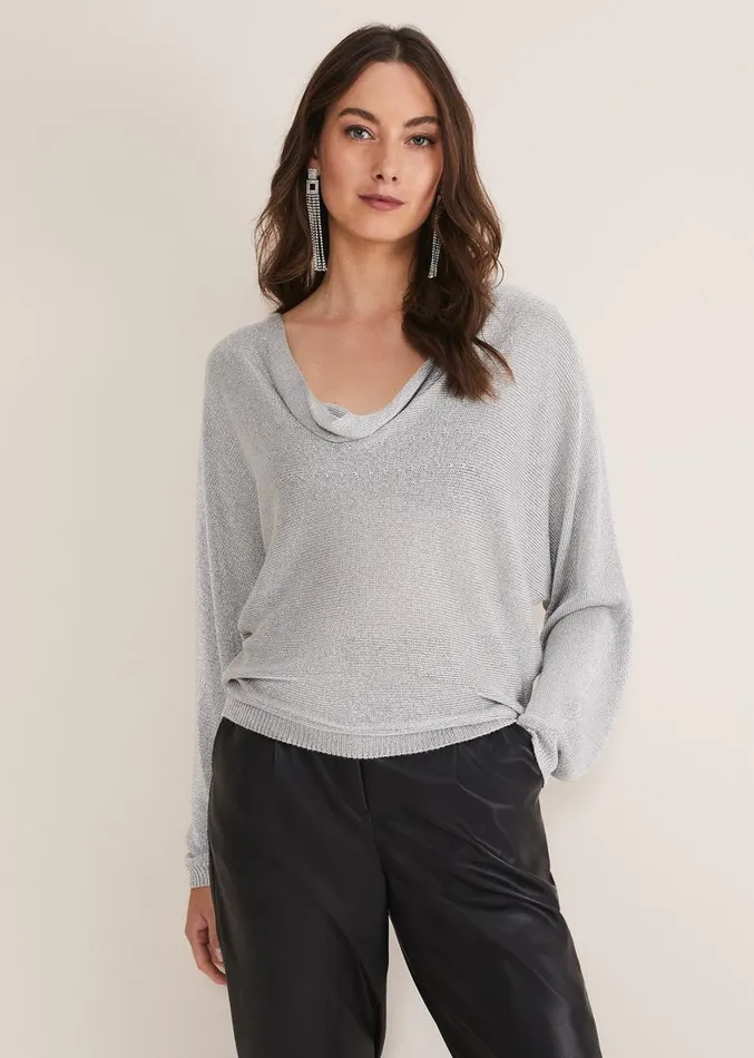 Malti Metallic Cowl Neck Knit Silver Women Phase Eight Knitwear