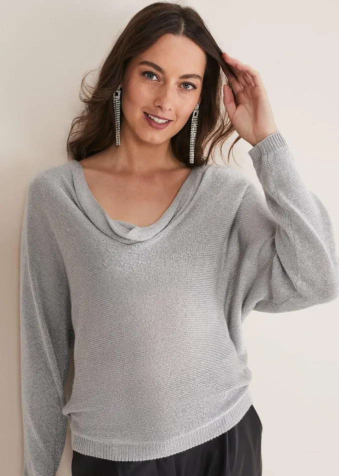 Malti Metallic Cowl Neck Knit Silver Women Phase Eight Knitwear