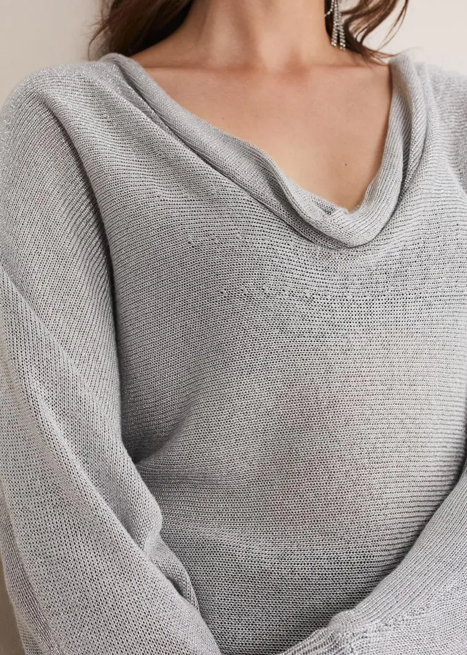 Malti Metallic Cowl Neck Knit Silver Women Phase Eight Knitwear