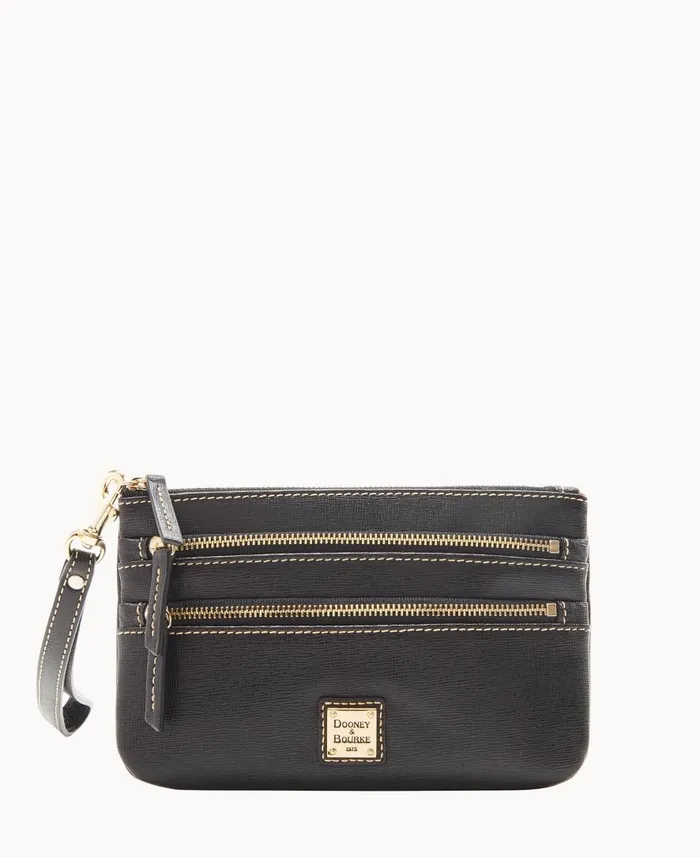 ManWoman Saffiano Triple Zip Wristlet Black Dooney and Bourke Wallets