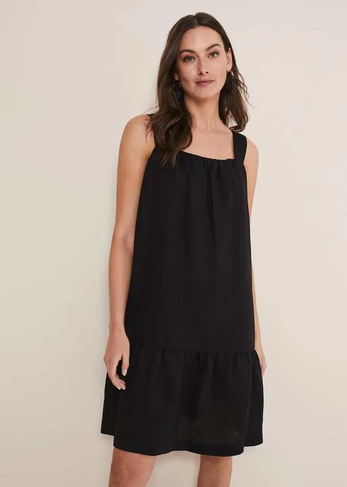 Mandy Strappy Linen Bow Back Swing Dress Black Women Phase Eight Dresses