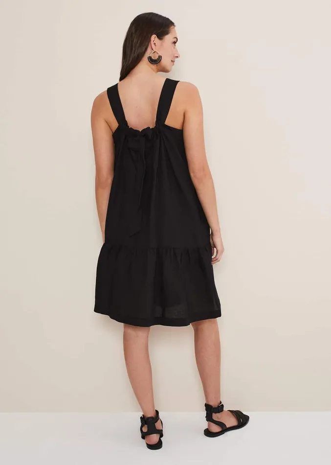 Mandy Strappy Linen Bow Back Swing Dress Black Women Phase Eight Dresses