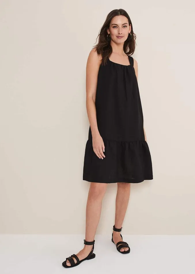 Mandy Strappy Linen Bow Back Swing Dress Black Women Phase Eight Dresses