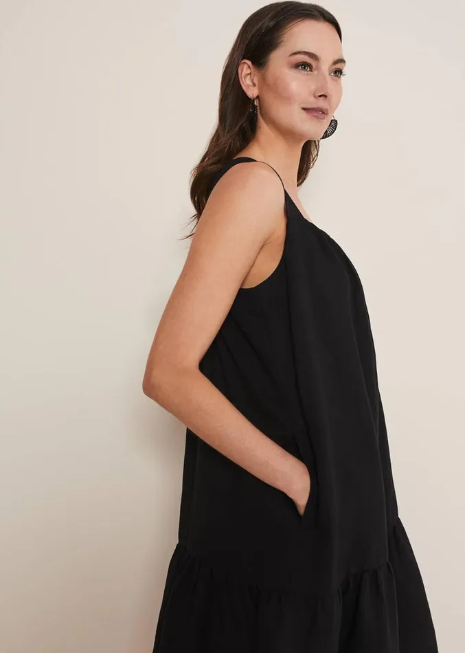 Mandy Strappy Linen Bow Back Swing Dress Black Women Phase Eight Dresses