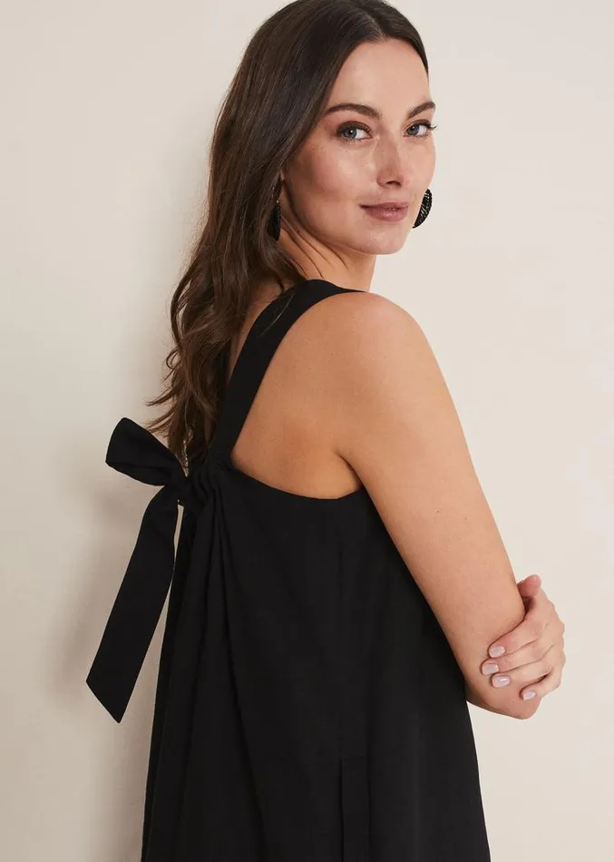 Mandy Strappy Linen Bow Back Swing Dress Black Women Phase Eight Dresses