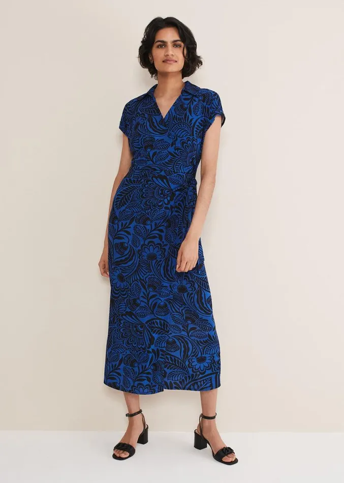 Mara Abstract Print Wrap Dress Blueblack Women Phase Eight Dresses
