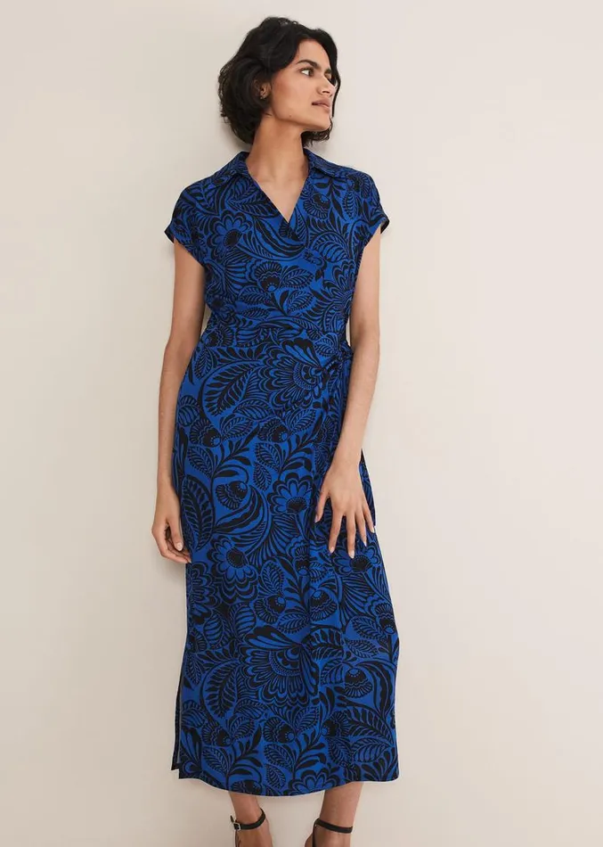 Mara Abstract Print Wrap Dress Blueblack Women Phase Eight Dresses