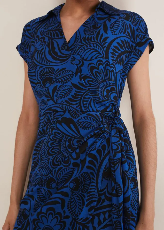 Mara Abstract Print Wrap Dress Blueblack Women Phase Eight Dresses