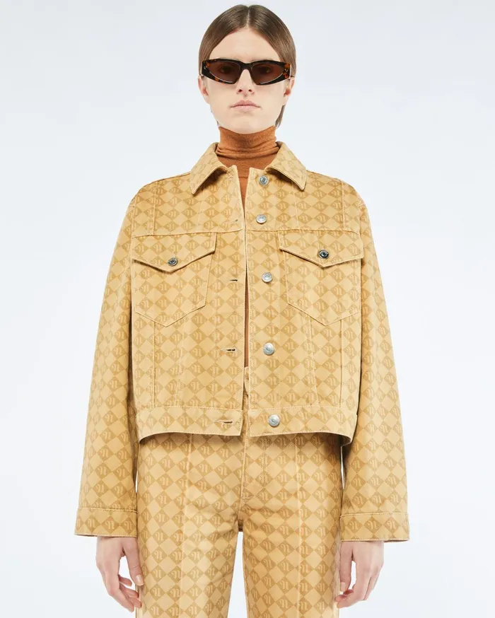 Maren Sale Laser Faded Monogram Camel Jacket Denim Women Nanushka Jackets and Blazers