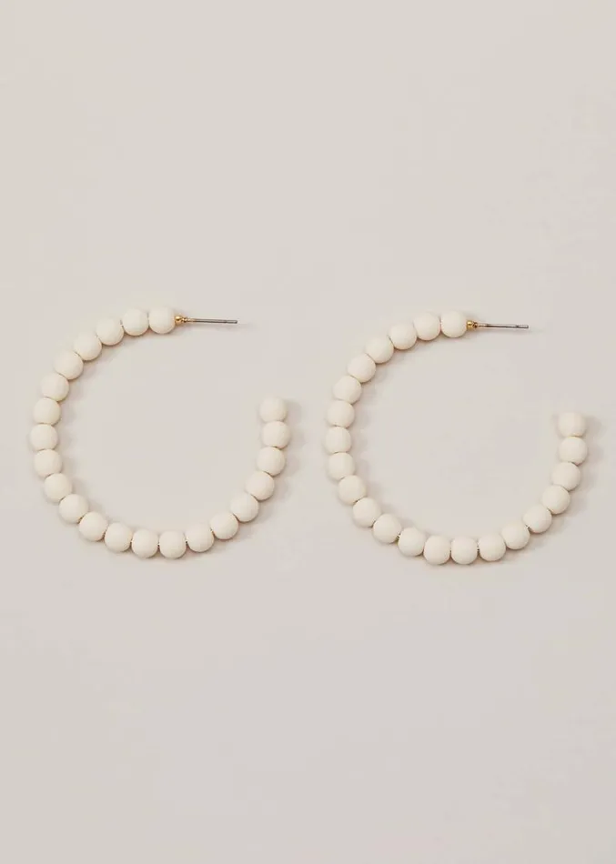 Matte Bead Hoop Earrings Ivory Women Phase Eight Jewellery