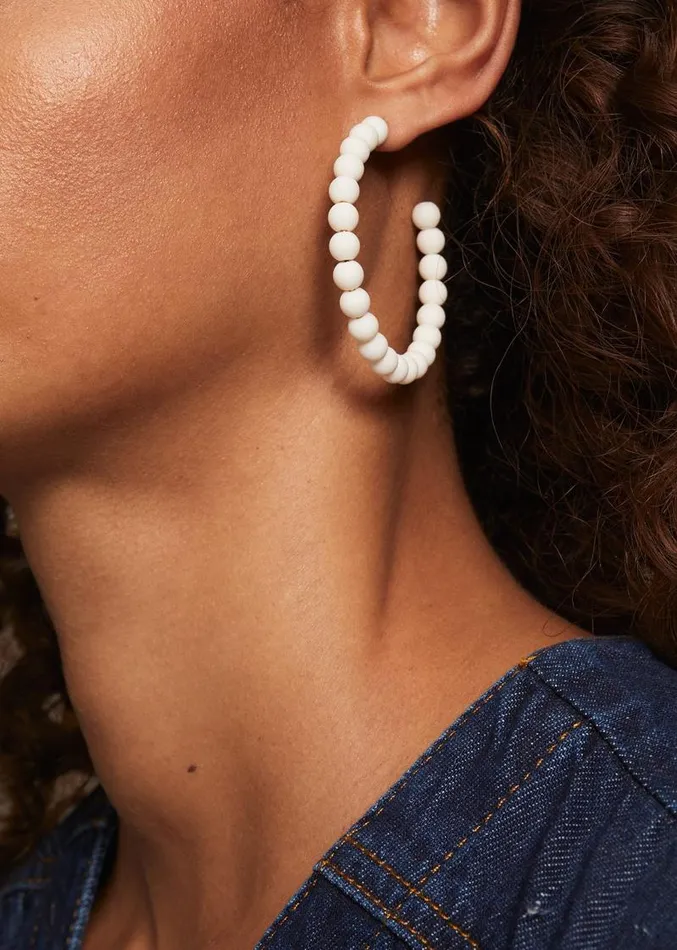 Matte Bead Hoop Earrings Ivory Women Phase Eight Jewellery