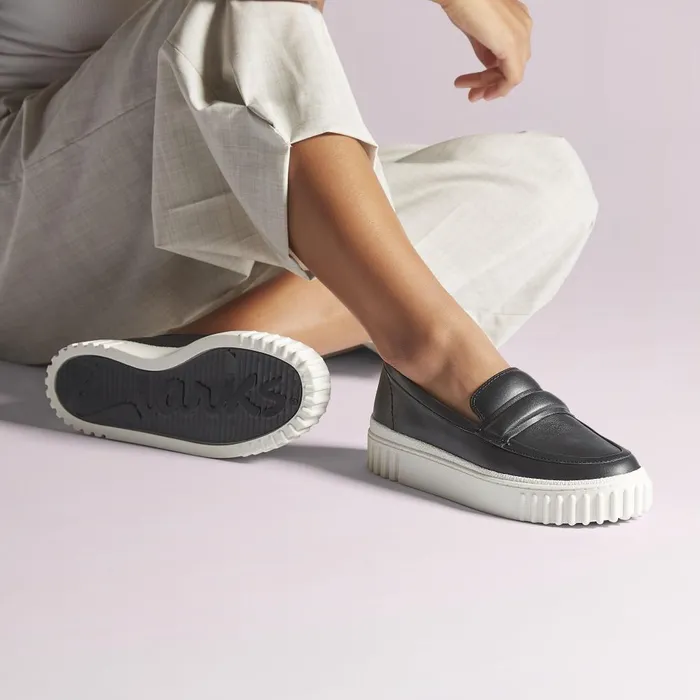 Mayhill Cove Black Leather Women Clarks SlipOns