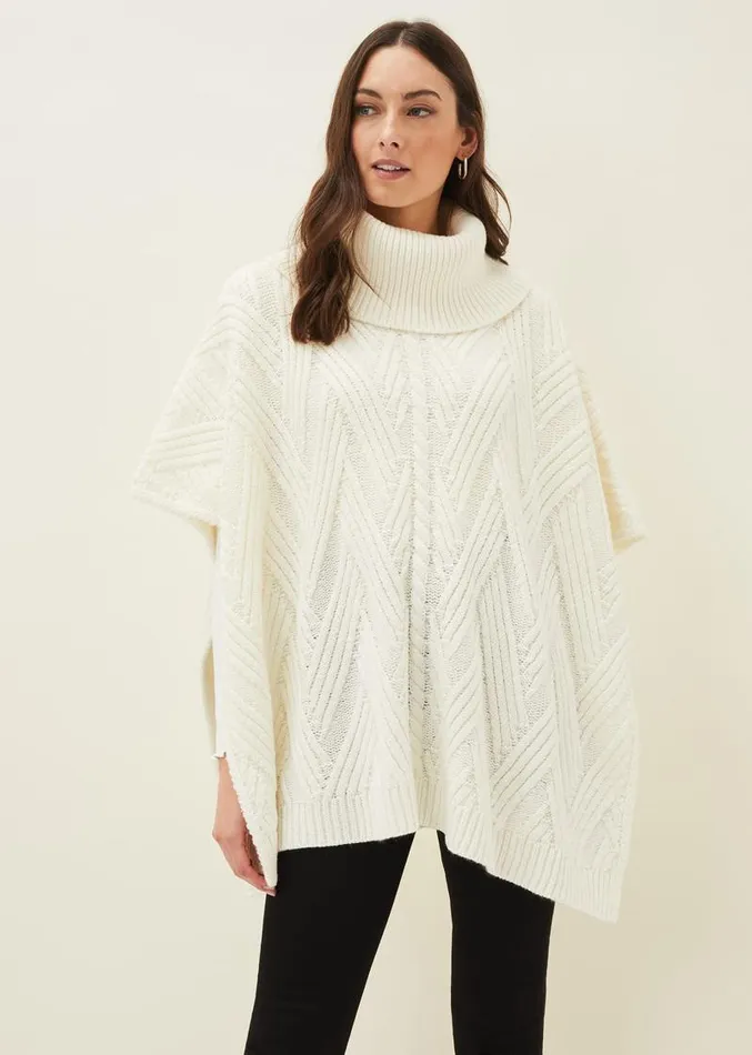 Melly Cable Knit Cape Winter White Women Phase Eight Scarves