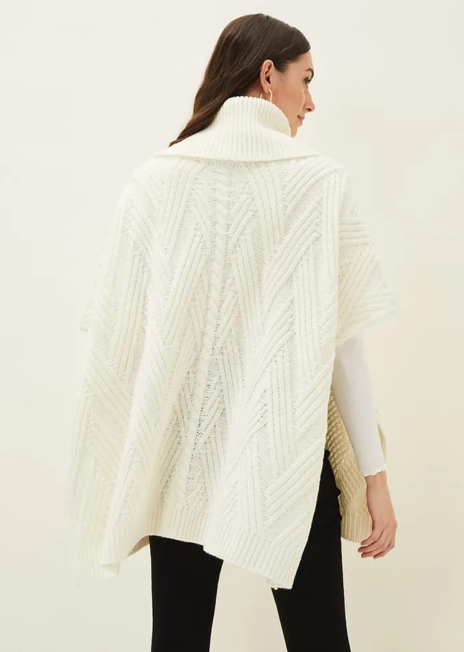 Melly Cable Knit Cape Winter White Women Phase Eight Scarves