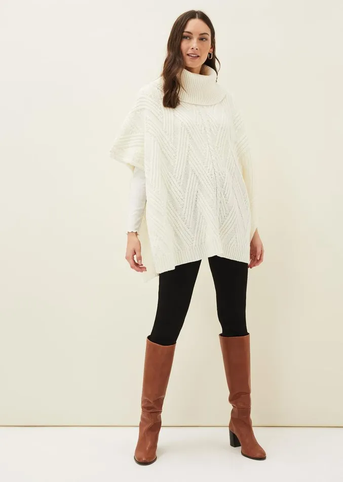 Melly Cable Knit Cape Winter White Women Phase Eight Scarves