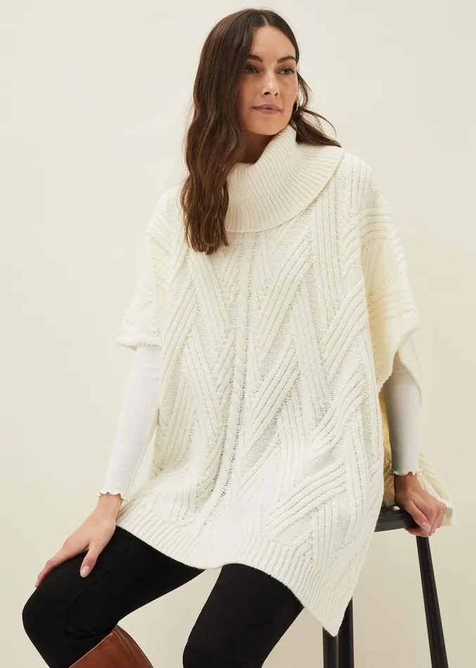 Melly Cable Knit Cape Winter White Women Phase Eight Scarves